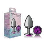 Cheeky Charms Gunmetal Round Butt Plug w Purple Jewel Large - Adult Toys
