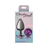 Cheeky Charms Gunmetal Round Butt Plug w Purple Jewel Large - Adult Toys