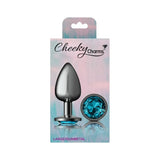 Cheeky Charms Gunmetal Round Butt Plug w Teal Jewel Large - Adult Toys