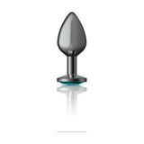 Cheeky Charms Gunmetal Round Butt Plug w Teal Jewel Medium - Adult Toys
