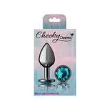Cheeky Charms Gunmetal Round Butt Plug w Teal Jewel Medium - Adult Toys