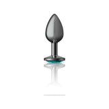 Cheeky Charms Gunmetal Round Butt Plug w Teal Jewel Small - Adult Toys