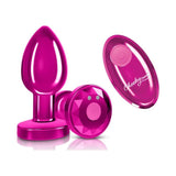 Cheeky Charms Pink Rechargeable Vibrating Metal Butt Plug w Remote Medium - Adult Toys