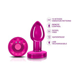 Cheeky Charms Pink Rechargeable Vibrating Metal Butt Plug w Remote Small - Adult Toys