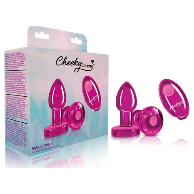 Cheeky Charms Pink Rechargeable Vibrating Metal Butt Plug w Remote Small - Adult Toys
