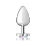 Cheeky Charms Silver Metal Butt Plug w Heart Clear Jewel Large - Adult Toys