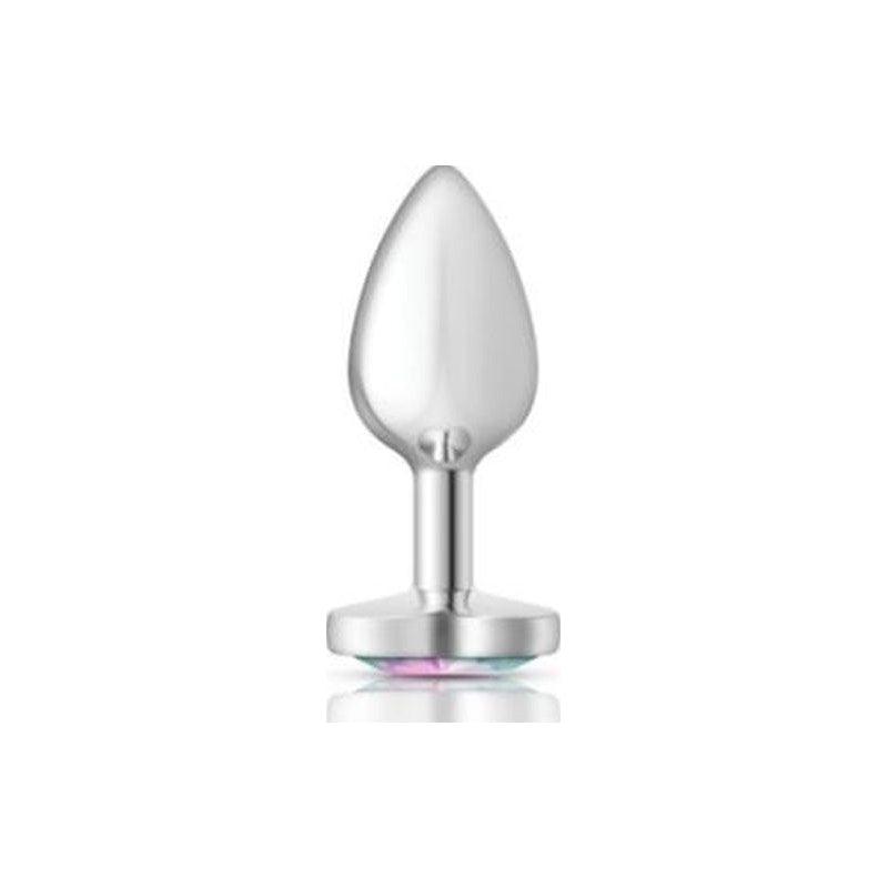 Cheeky Charms Silver Metal Butt Plug w Heart Clear Jewel Small - Naughty by Nature Adult Store