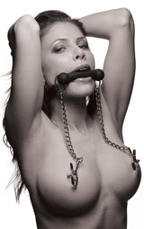 Equine Silicone Bit Gag With Nipple Clamps - Adult Toys
