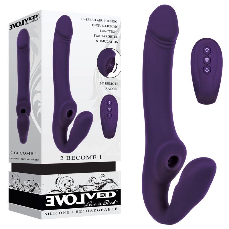 Evolved 2 BECOME 1 - Purple 23.5 cm USB Rechargeable Strapless Strap - On with Remote - STRAP - ONS