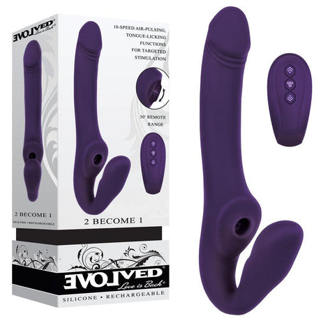 Evolved 2 BECOME 1 - Purple 23.5 cm USB Rechargeable Strapless Strap - On with Remote - STRAP - ONS