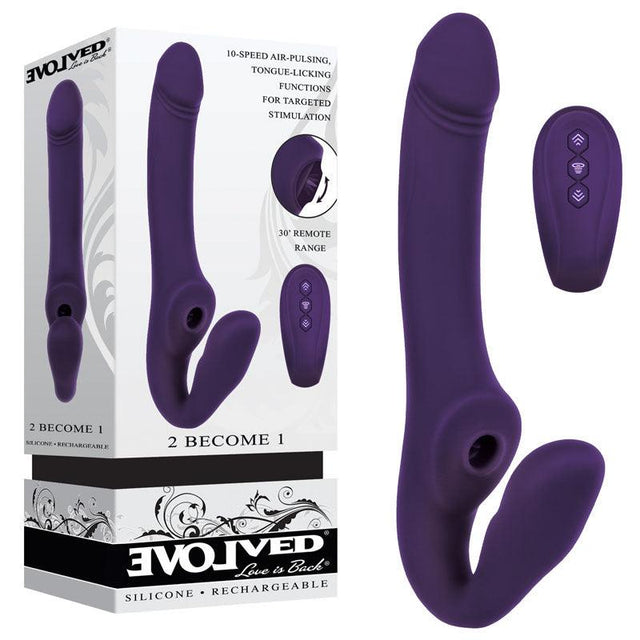 Evolved 2 BECOME 1 - Purple 23.5 cm USB Rechargeable Strapless Strap - On with Remote - STRAP - ONS