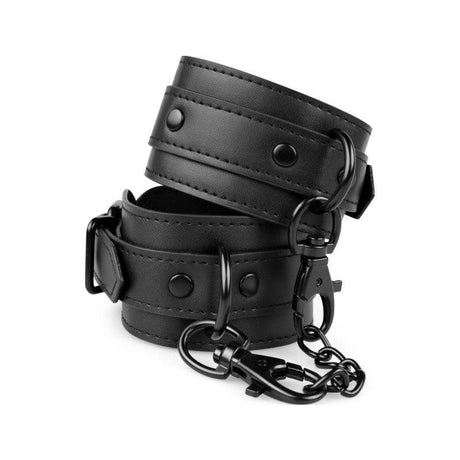 Faux Leather Handcuffs Black - Adult Toys