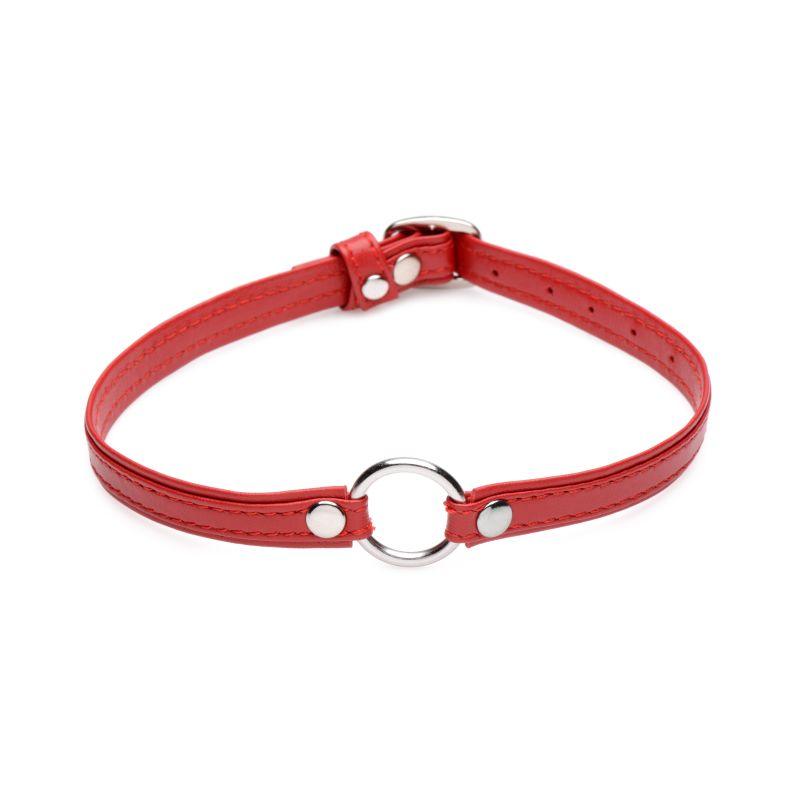 Fiery Pet Leather Choker w Silver Ring Red - Adult Toys
