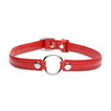 Fiery Pet Leather Choker w Silver Ring Red - Adult Toys
