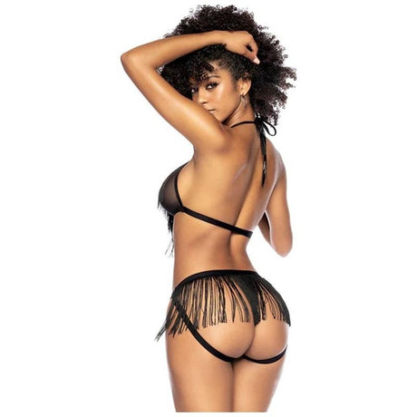 Fringe Halter 2 Pc Set Black - Lingerie