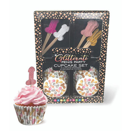 Glitterati - Penis Party Cupcake Set - Party Cupcake Set - Set of 24 - Novelties