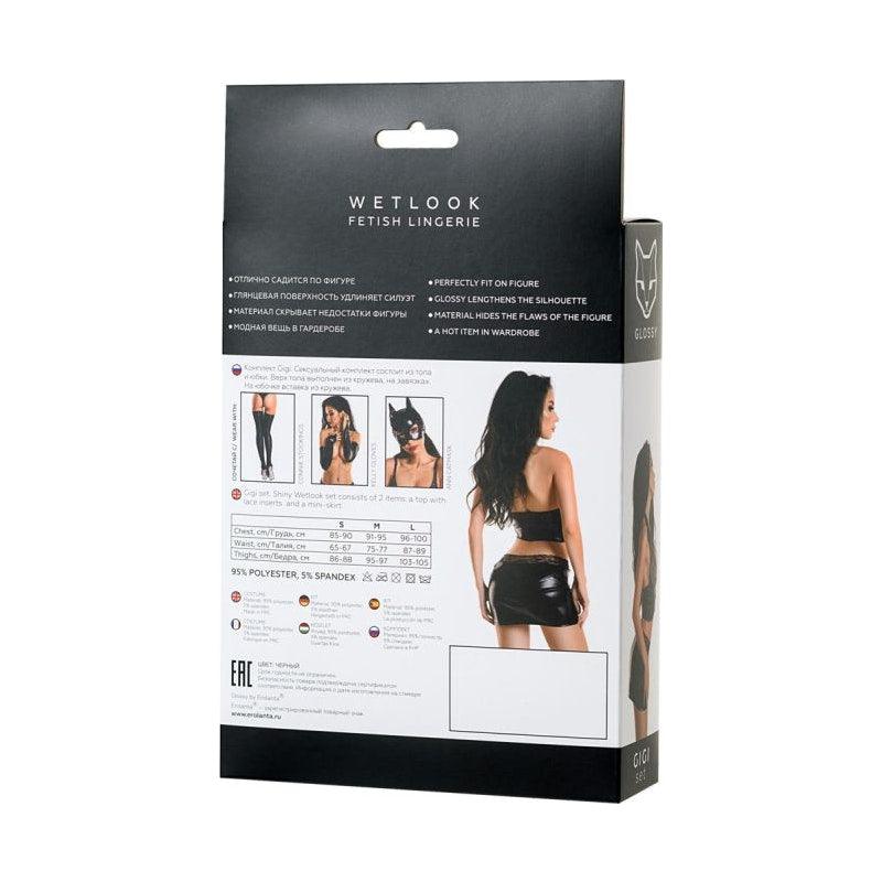 Glossy Gigi Wetlook Lingerie Set – Black Shiny Two - Piece Bodysuit - Lingerie