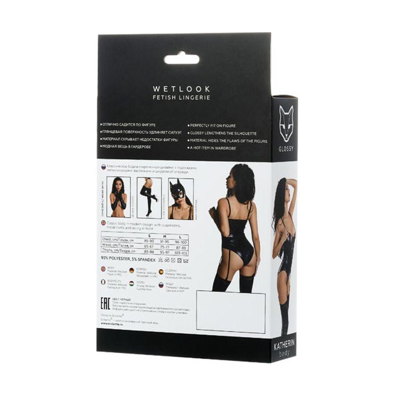 Glossy Katherin Wetlook Lace Up Bodysuit – Black Glossy Lingerie - Lingerie