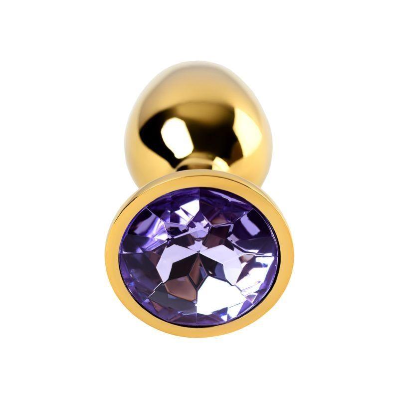 Gold Metal Anal Plug w Amethyst Crystal Small - Naughty by Nature Adult Store