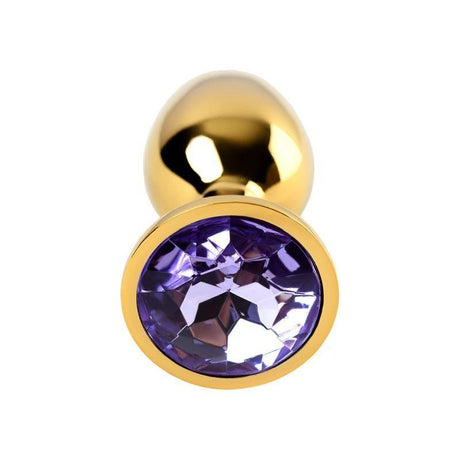 Gold Metal Anal Plug w Amethyst Crystal Small - Naughty by Nature Adult Store