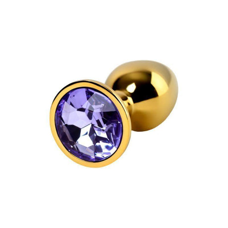 Gold Metal Anal Plug w Amethyst Crystal Small - Naughty by Nature Adult Store
