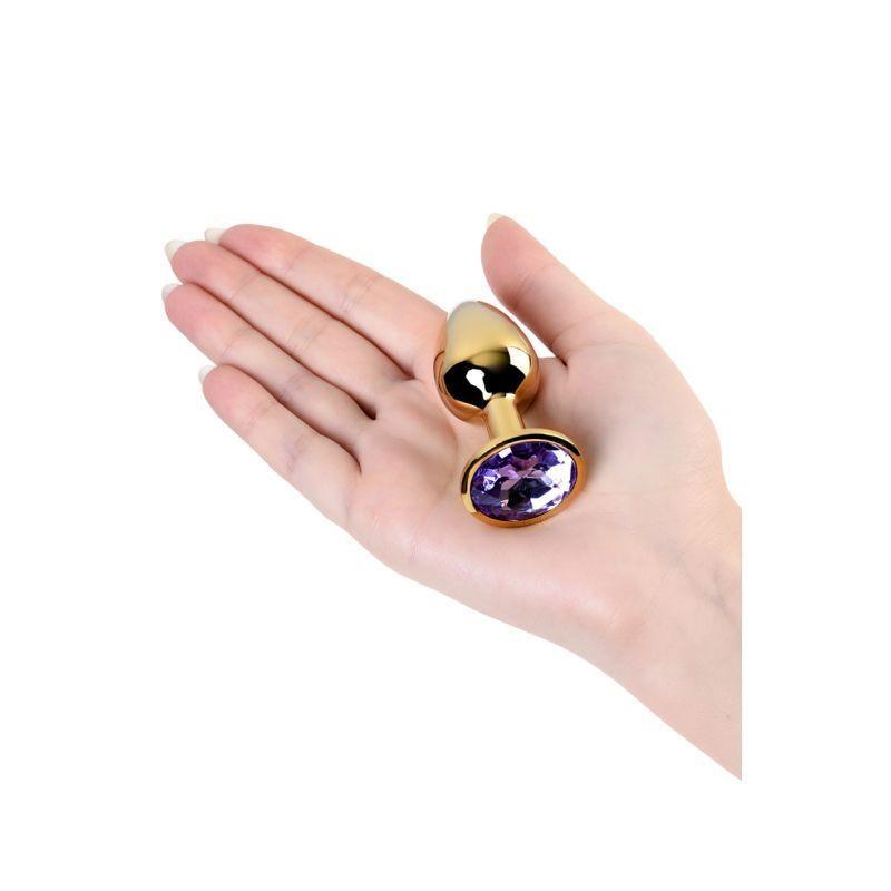 Gold Metal Anal Plug w Amethyst Crystal Small - Naughty by Nature Adult Store