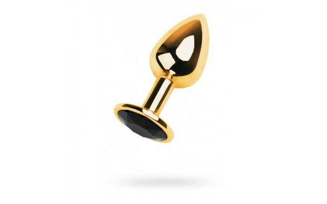 Gold Metal Anal Plug w Black Tourmaline Gem Small - Adult Toys