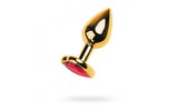 Gold Metal Anal Plug w Red Ruby Heart Crystal Small - Adult Toys