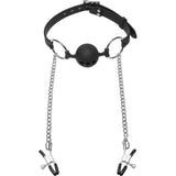 Hinder Breathable Silicone Ball Gag With Nipple Clamps - Adult Toys