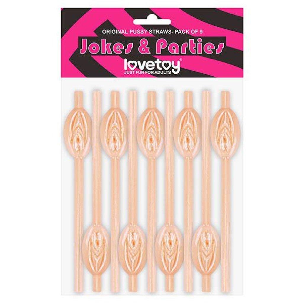 Lovetoy Pussy Straws – Flesh Colored Plastic Hens Night Straws (9 Pack) - Novelties