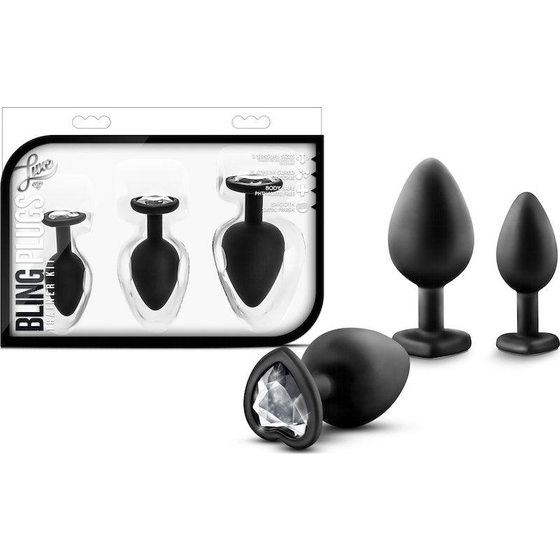 Luxe Bling Plugs Training Kit Black With Clear Gems - Adult Toys
