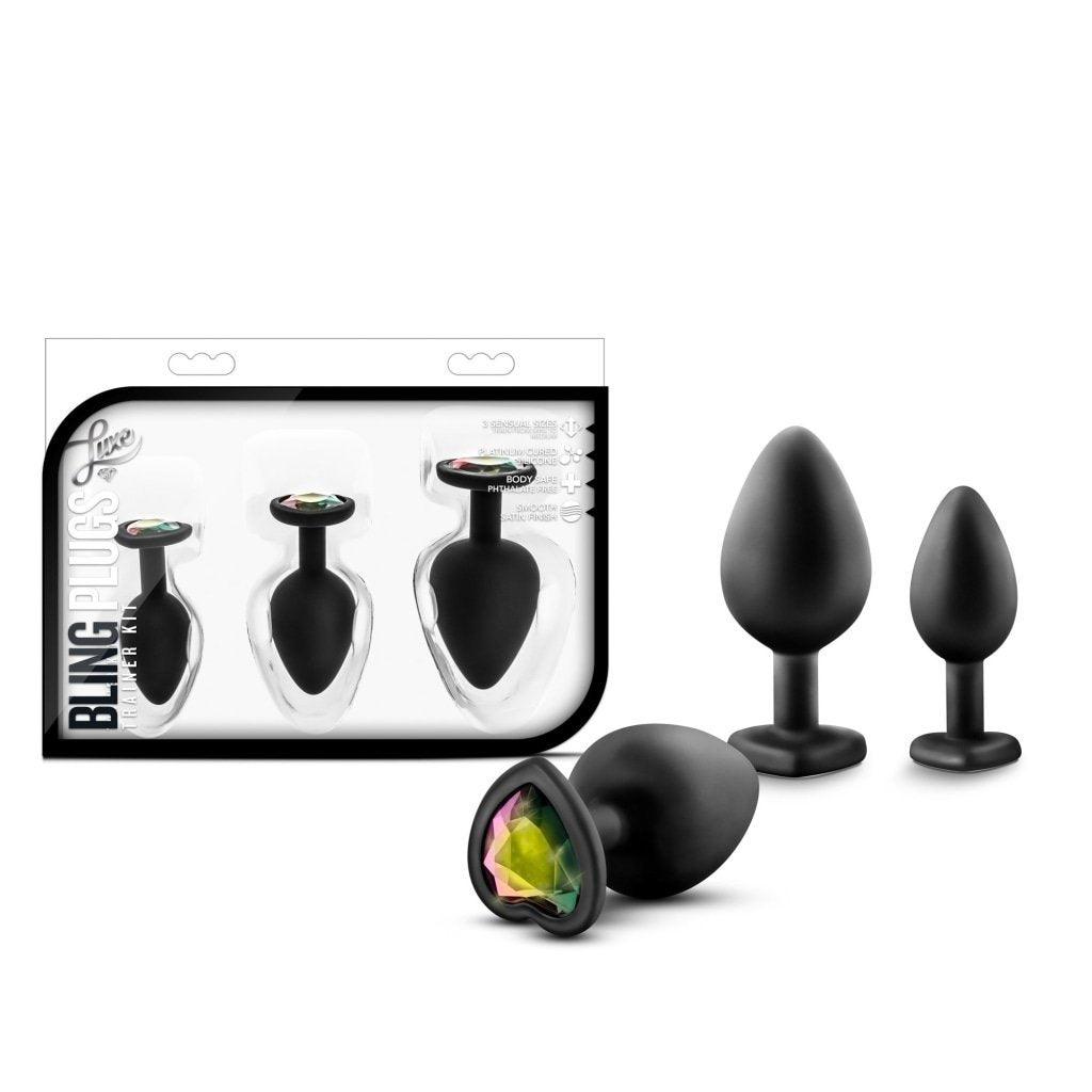Luxe Bling Plugs Training Kit Black With Rainbow Gems - Adult Toys