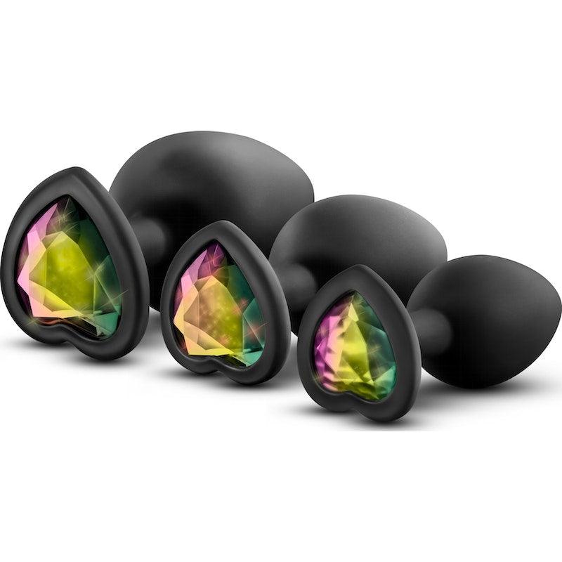 Luxe Bling Plugs Training Kit Black With Rainbow Gems - Adult Toys