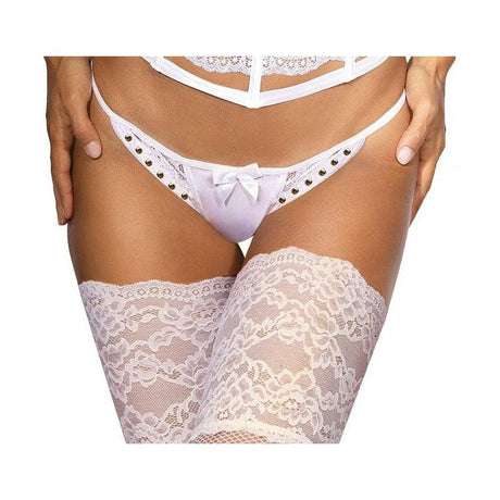 Microfiber and Lace G - String with Studs White - Lingerie