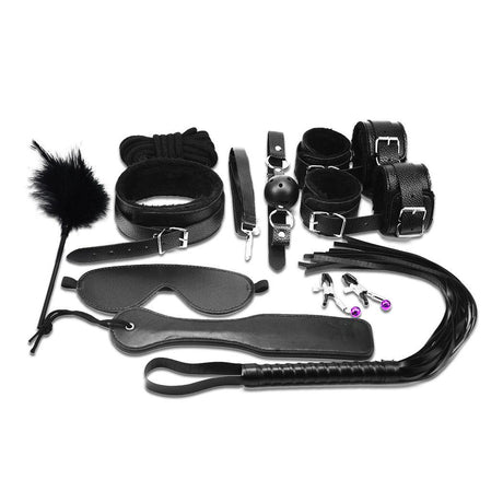 Naughty by Nature 14 - Piece Bondage Starter Kit | Black PU Leather - Sex Toys