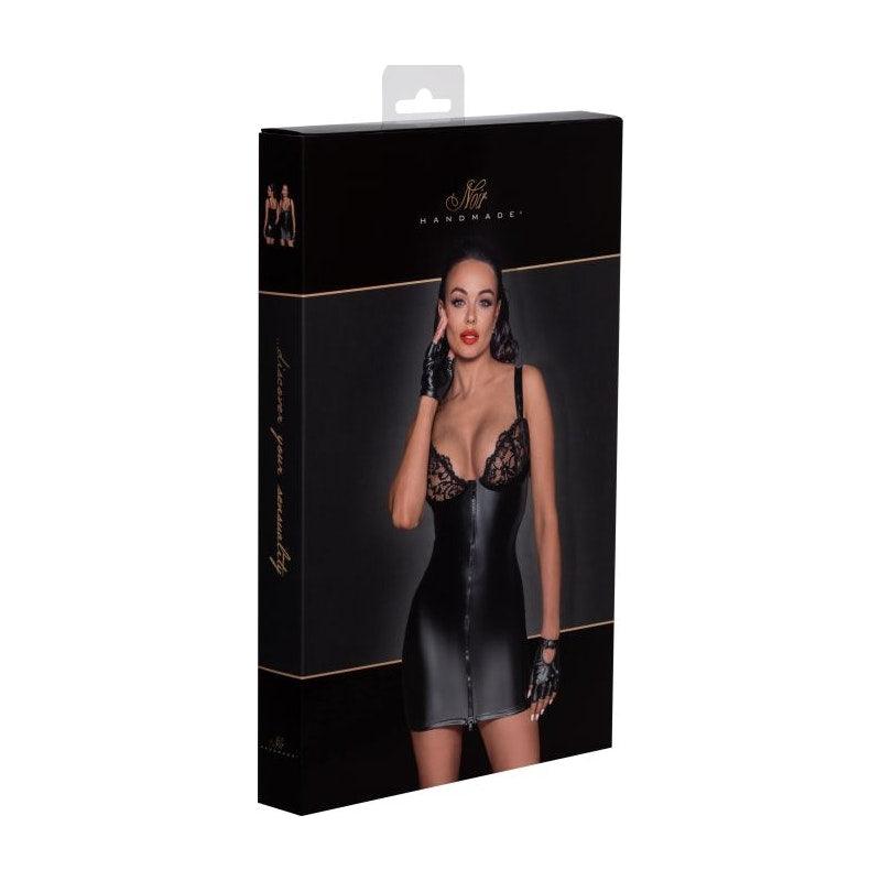 Noir Power Wetlook Mini Dress | Lace Chest & Two - Way Zipper - Black - Lingerie