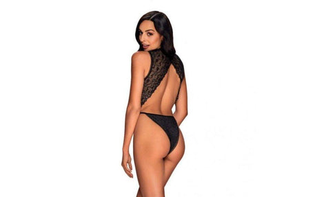 Obsessive Elisetta Teddy – Black Floral Lace Bodysuit with Glitter - Lingerie