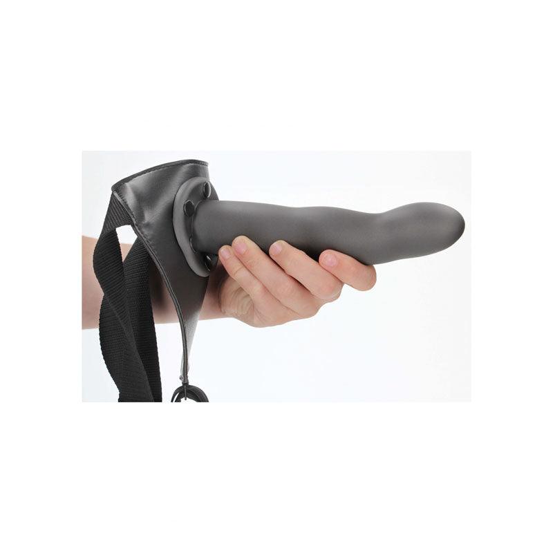 OUCH! Curved Hollow Strap-on - 8in/20cm - Gunmetal Grey 20 cm Hollow Strap-On - Naughty by Nature Adult Store