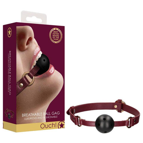 OUCH! Halo - Breathable Ball Gag - Burgundy Mouth Restraint - BONDAGE - TOYS