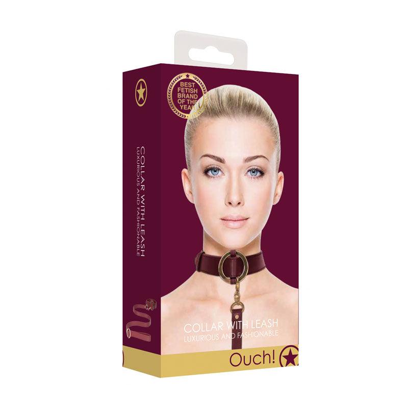 OUCH! Halo - Collar With Leash - Burgundy Restraint - Naughty by Nature Adult Store