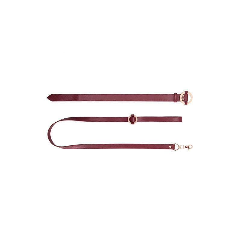OUCH! Halo - Collar With Leash - Burgundy Restraint - Naughty by Nature Adult Store