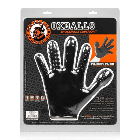 OxBalls Finger Fuck Glove – Textured Rubber Fisting Glove in Black - Adult Toys
