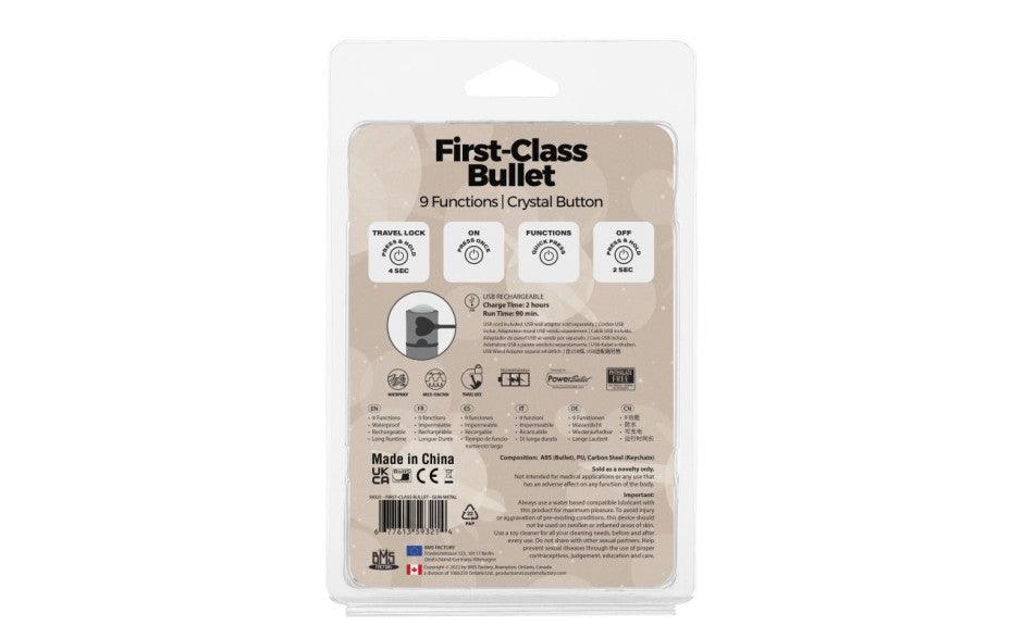 Power Bullet First Class 6cm Rechargeable w Crystal Gun Metal - Adult Toys