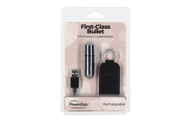 Power Bullet First Class 6cm Rechargeable w Crystal Silver - Adult Toys
