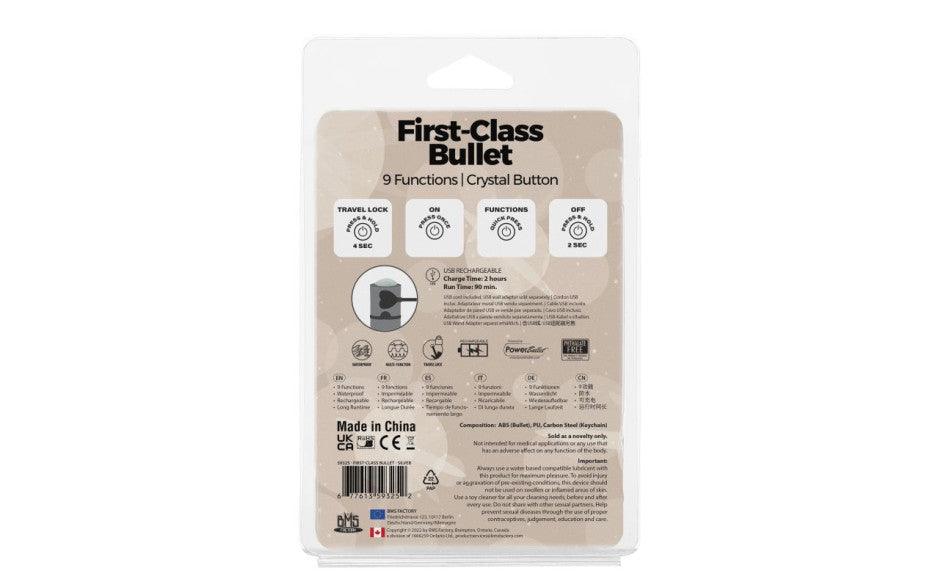 Power Bullet First Class 6cm Rechargeable w Crystal Silver - Adult Toys