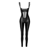 Power Wetlook Overall w Tulle Panel - Lingerie