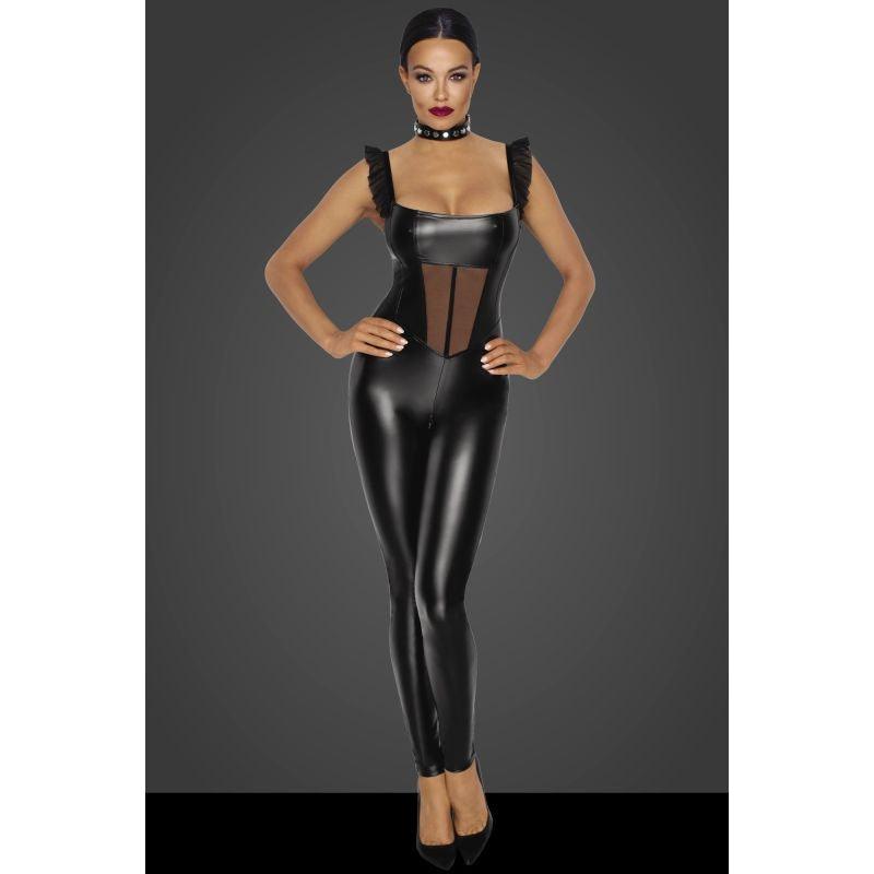 Power Wetlook Overall w Tulle Panel - Lingerie