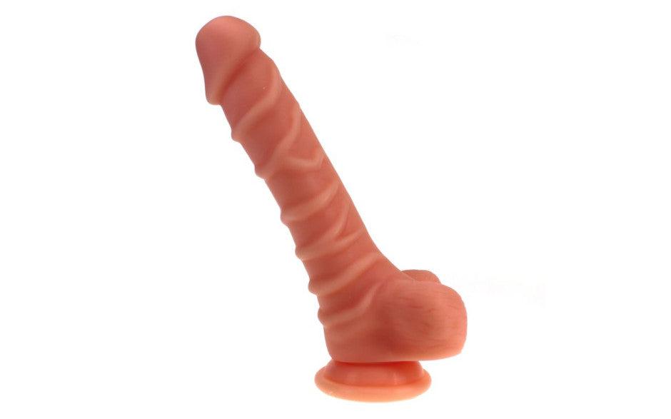 Realistic Dildo Ridged Shaft w Balls Flesh - Adult Toys
