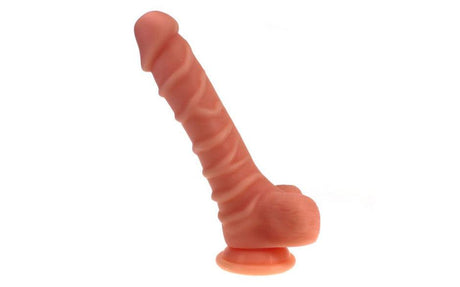 Realistic Dildo Ridged Shaft w Balls Flesh - Adult Toys