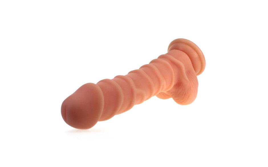 Realistic Dildo Ridged Shaft w Balls Flesh - Adult Toys
